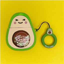 Чехол силиконовый Авокадо с пайетками для наушников Airpods