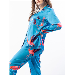 Пижама шелковая с длинным рукавом Розовый фламинго