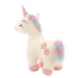 Плюшевый единорог с цветочком белый