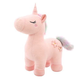 Плюшевый единорог с цветочком розовый